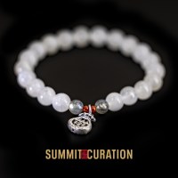 Summit Curation White Moonlight Natural Crystal with Tibetan Silver Antique Style Abacus Bracelet