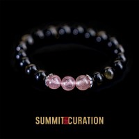 Summit Curation Gold Sheen Obsidian & Strawberry Quartz Bracelet