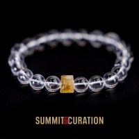 Summit Curation 5A Grade Ice-Clear White Quartz & Ice Crackle Yellow Pyramid Quartz Bracelet